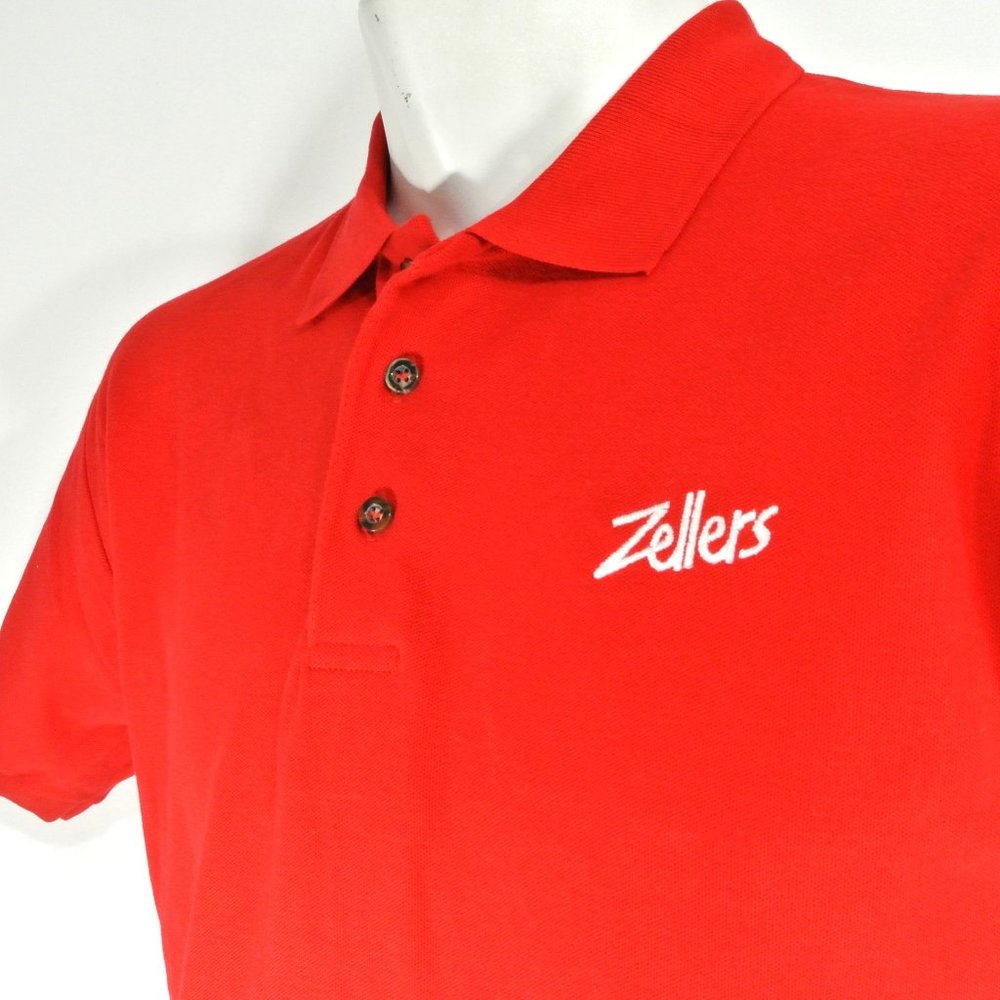 ZELLERS Vintage Department Store Employee Uniform Polo Shirt Red NEW Size L